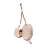 Metallic Quilted Lambskin Round Clip On Coin Purse Airpods Case